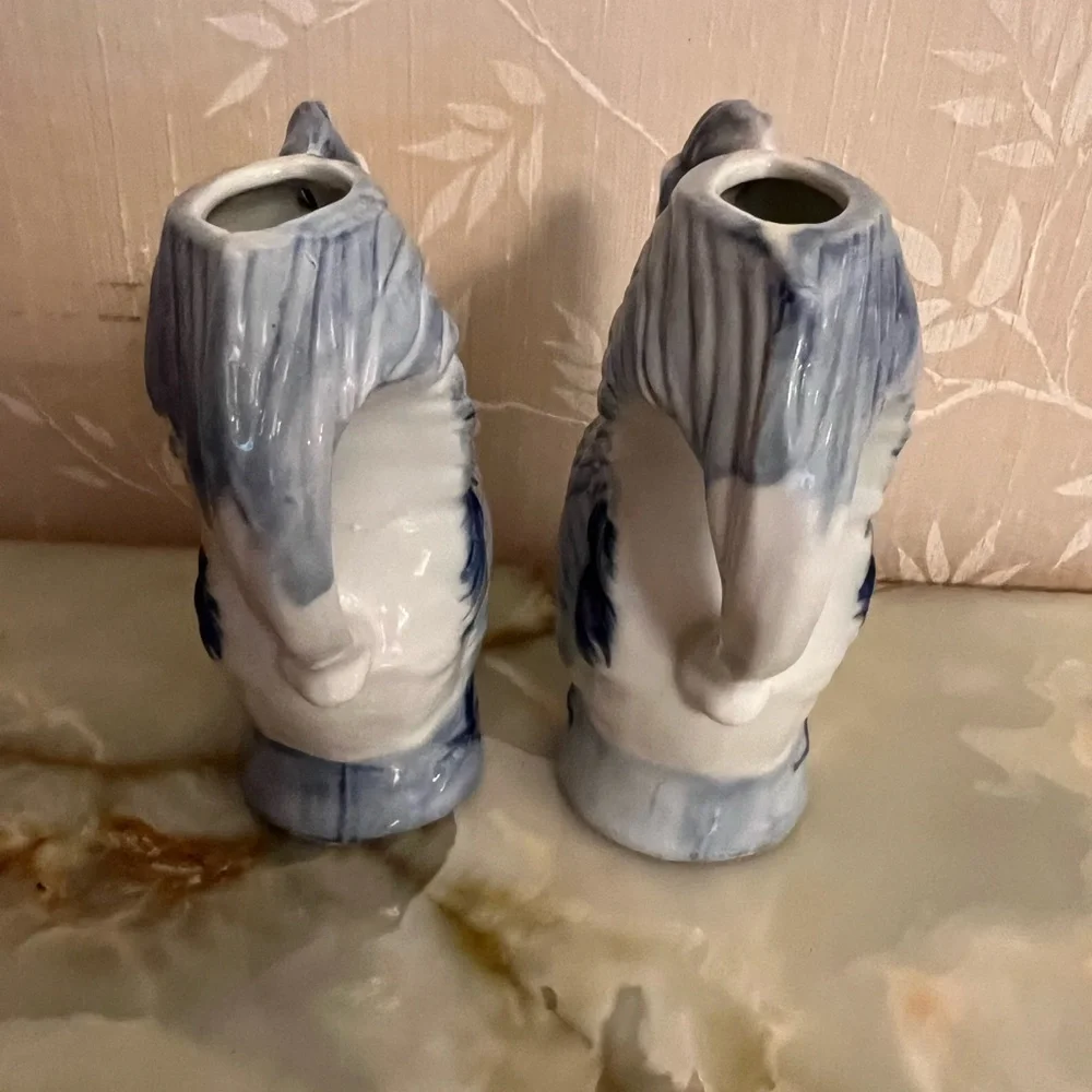 Vintage Blue & White Ceramic Rooster Pitcher or Vase